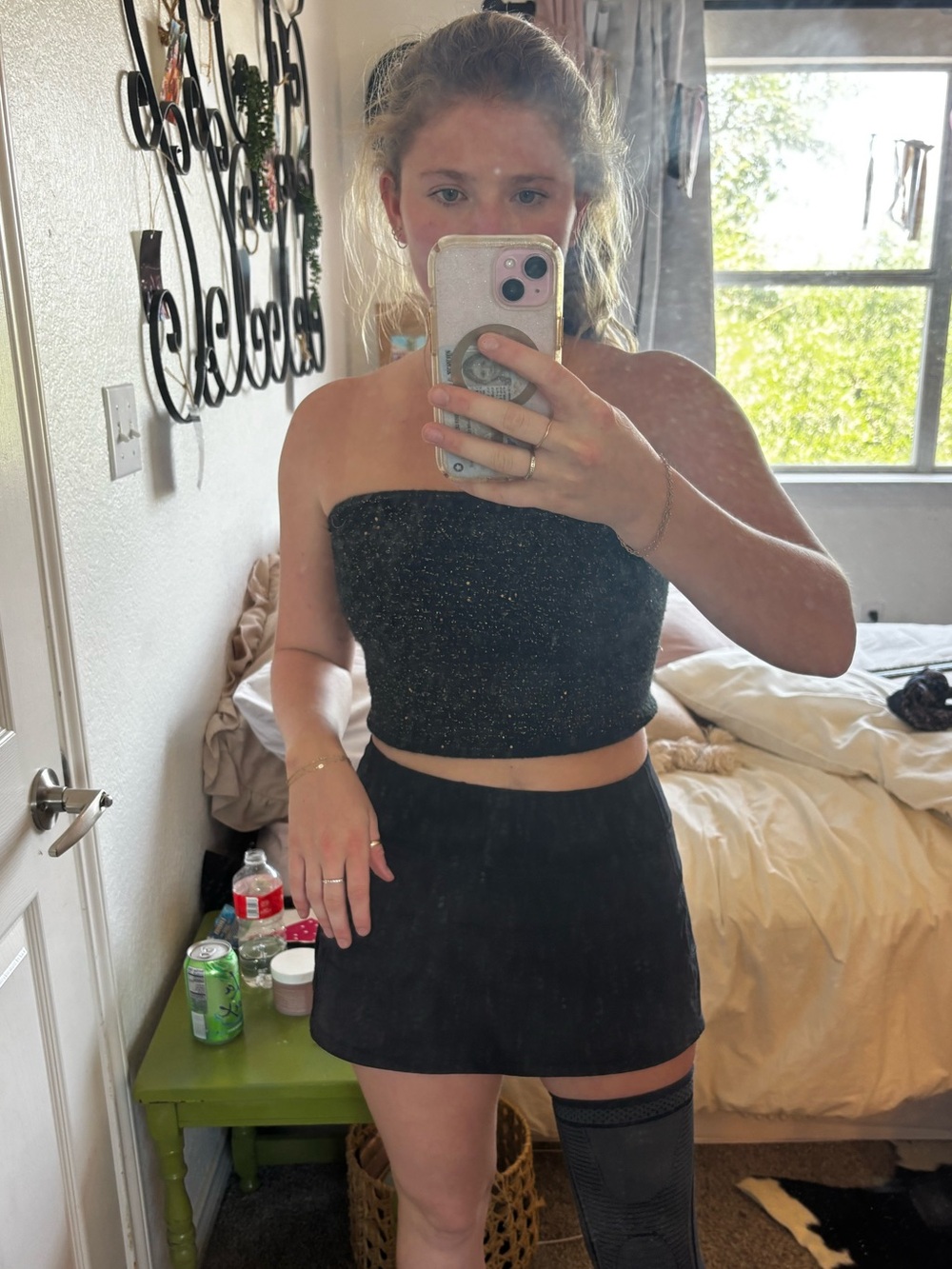 Express Black Knit Tube Top with Gold Sparkle XS